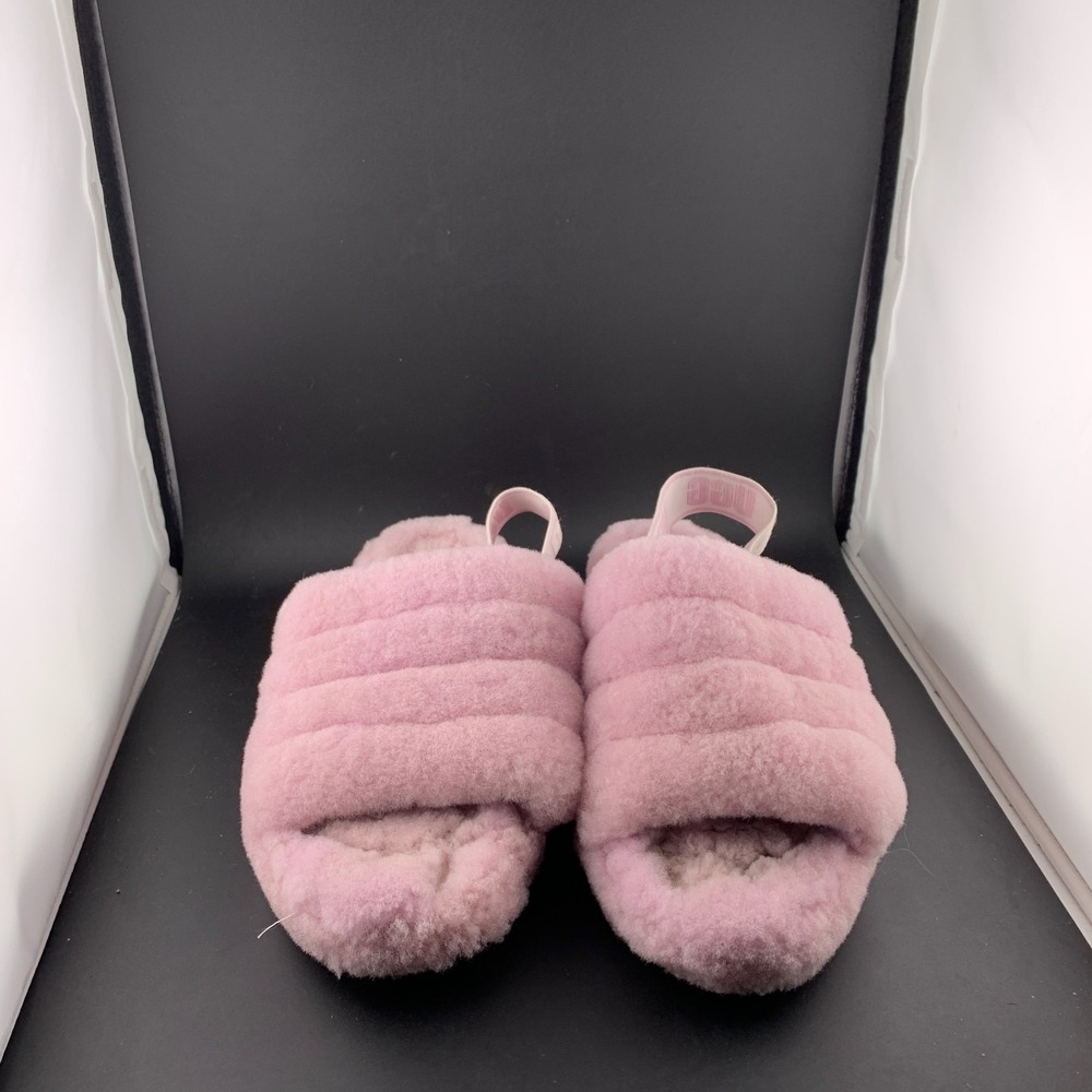 UGG Fluff Yeah Slide Womens 8 Rose Pink Faux Fur Comfort Slingback Sandals